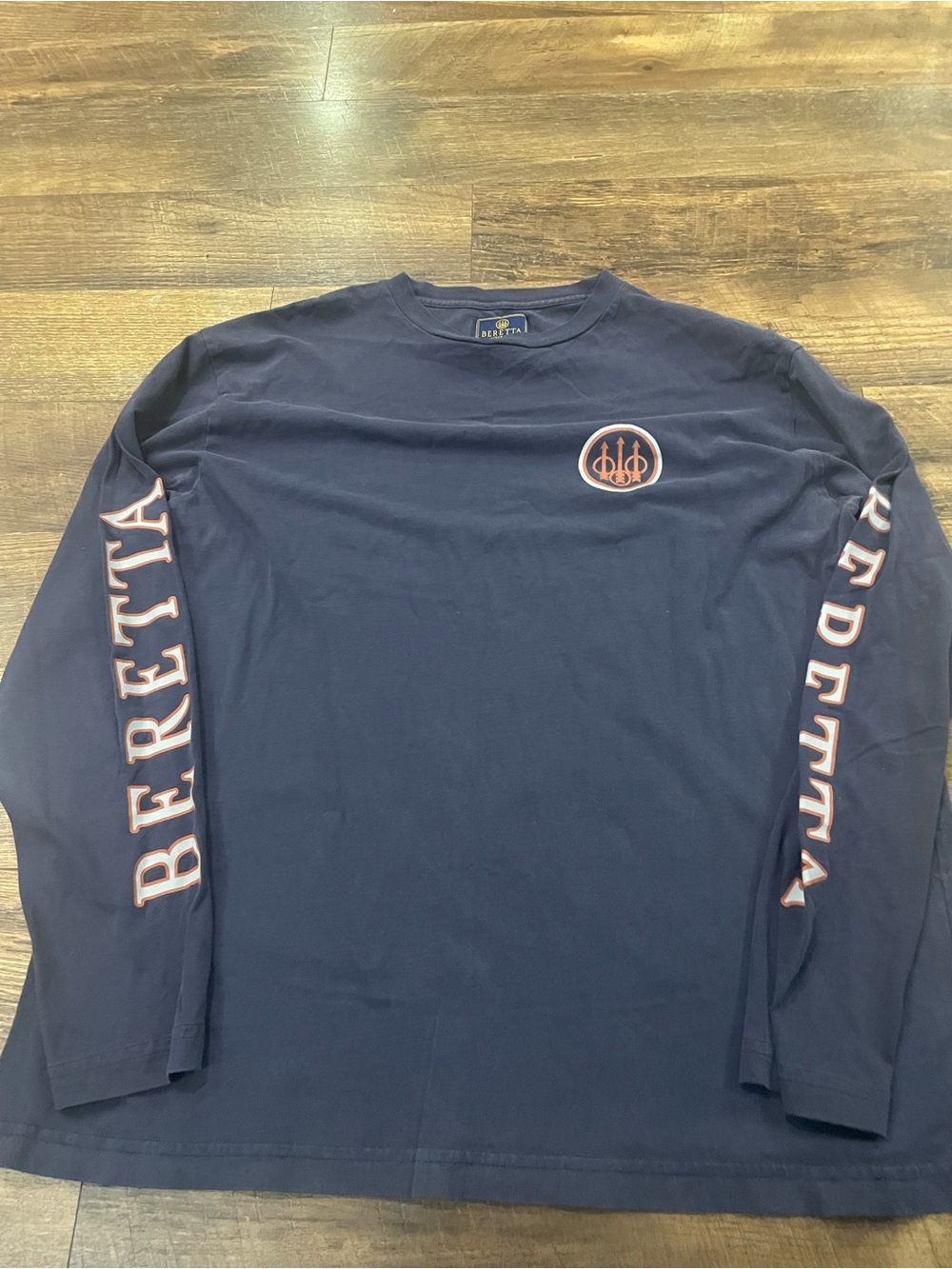 Beretta Men's Long Sleeve Logo Tee - Navy with Pink Trim